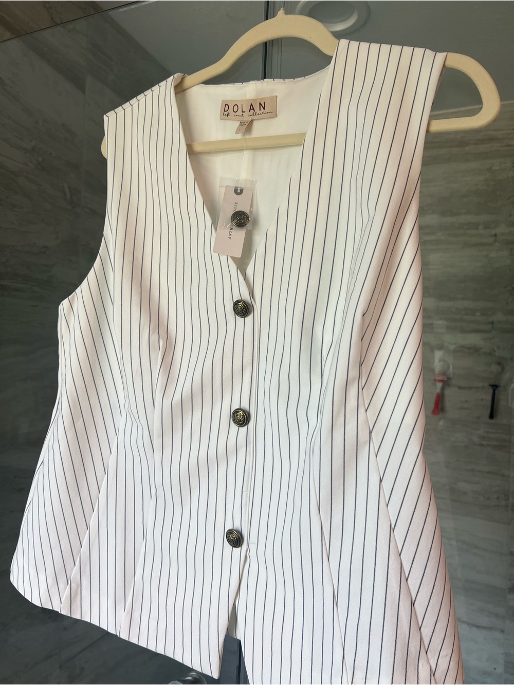 Anthropologie White Vest with Navy Pinstripes